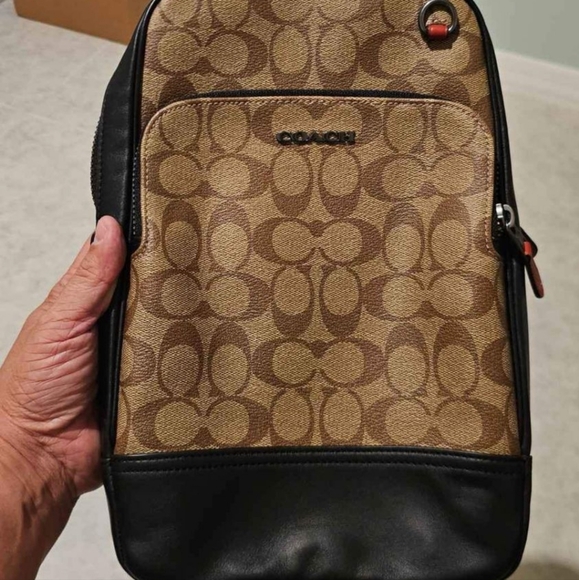 Coach Men's Ethan Sling Brown Signature  Canvas Leather Backpack Travel Bag - Picture 6 of 7